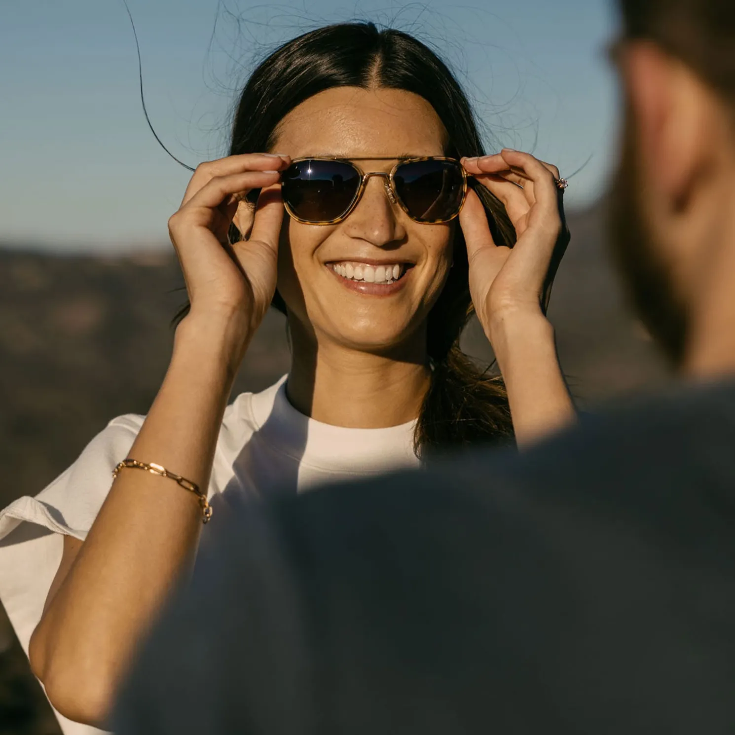 Women Randolph Engineering Aviator Fusion - 23k Gold & Dark Caramel Tortoise Inlay & Cape Sand